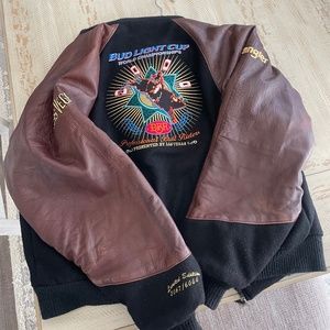 VINTAGE 2000 Bud Light Cup Bull Riding Leather Jacket Men’s Large Embroidered